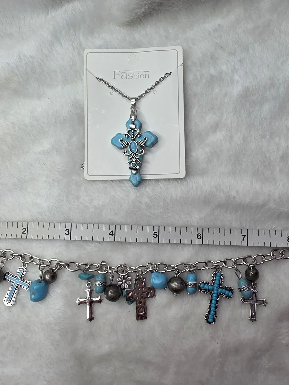 Turquoise Cross Pendant Necklace & Bracelet Set